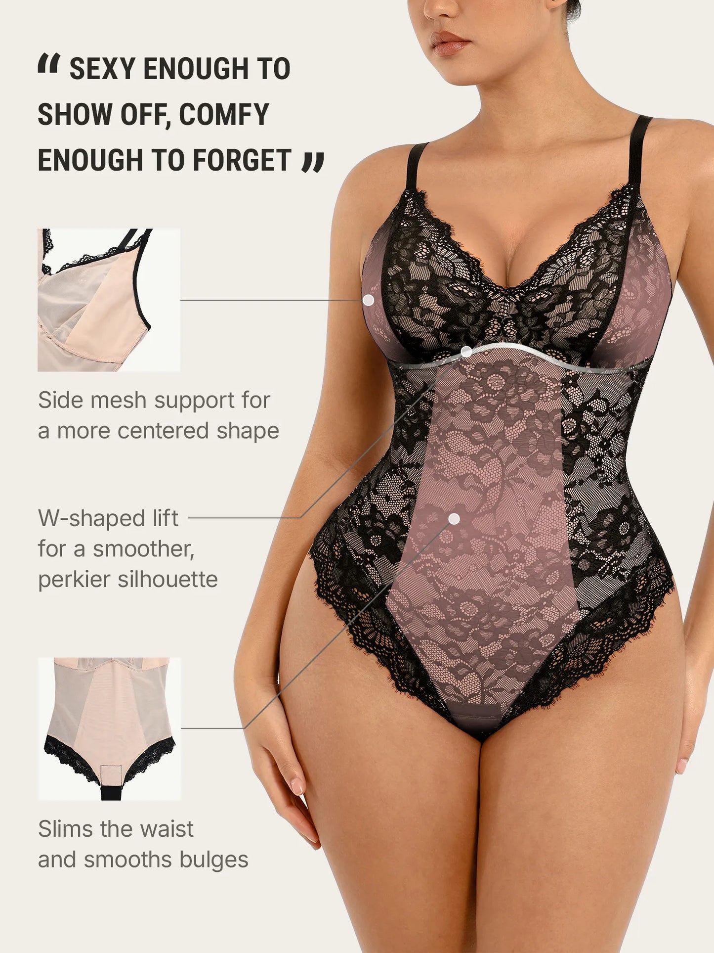 Feelingirl Lace V Neck Full Bodysuit