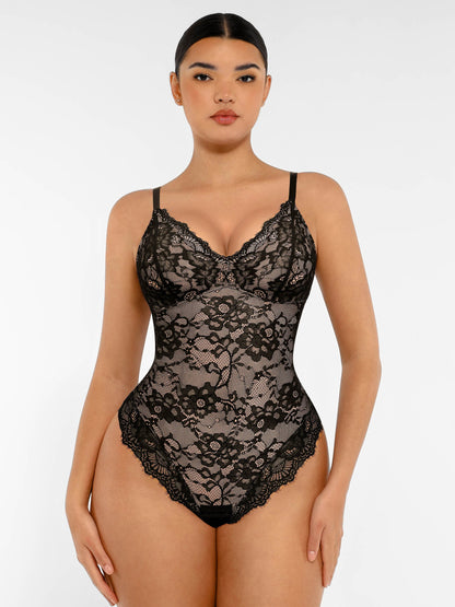 Feelingirl Lace V Neck Full Bodysuit